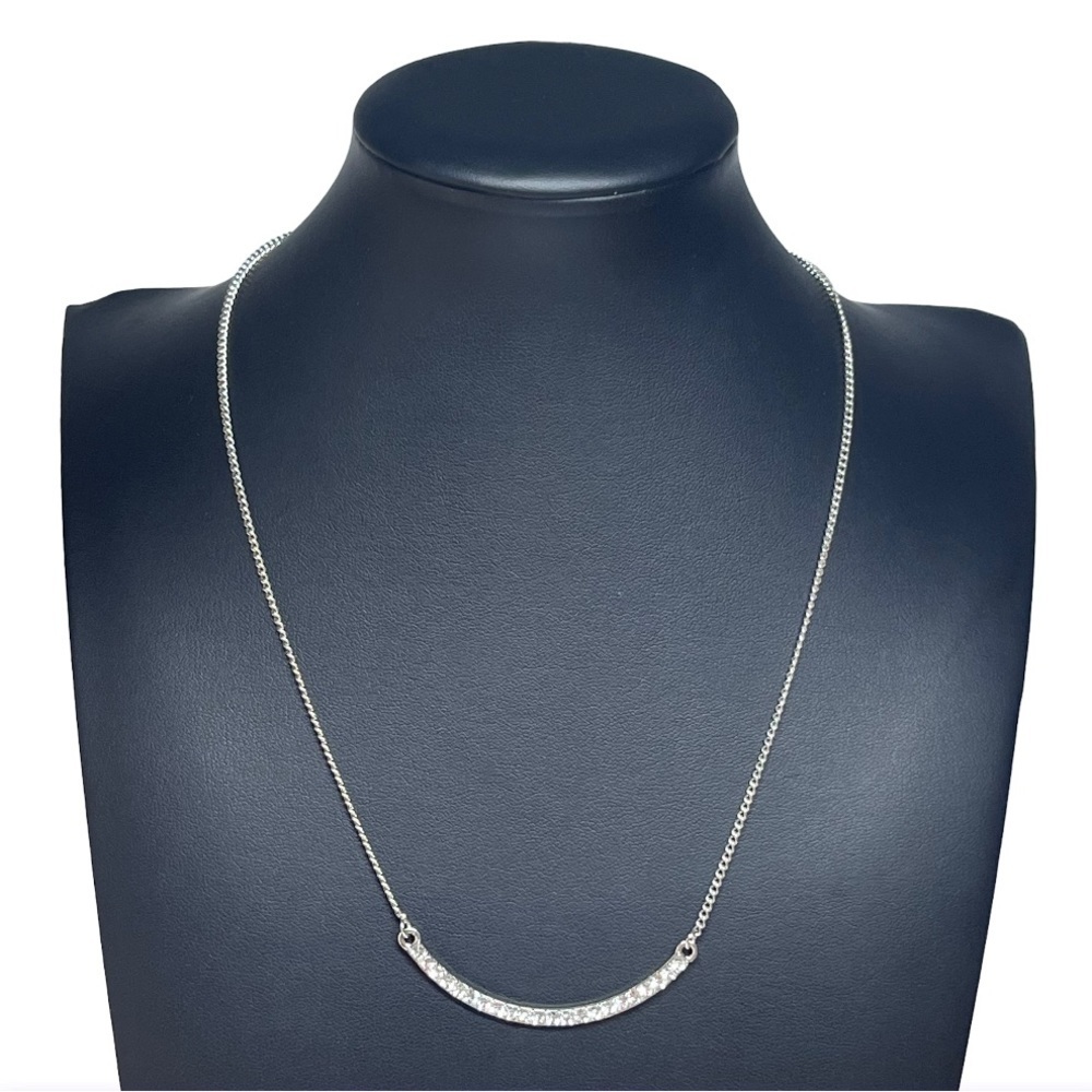 White Crystal Curve Bar SMILE Pendant Necklace Silver 16-19"